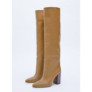 ZARA | Heeled Leather Knee High Boots